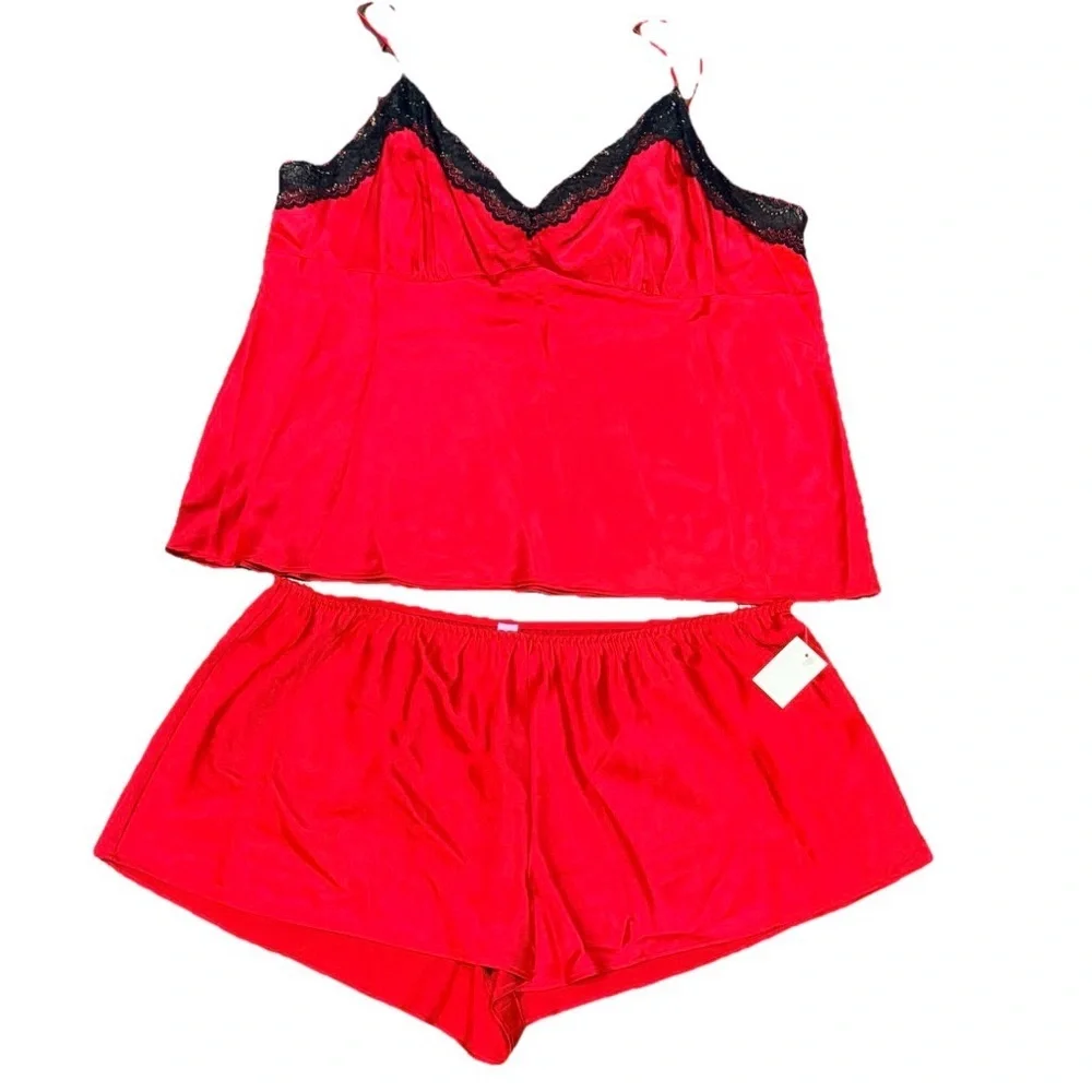 Women’s Satin Lace Pajama Set Winter Loungewear Size XXL Romantic‎